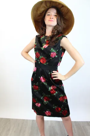 1960s PARNES FEINSTEIN rose print silk dress xs | new spring