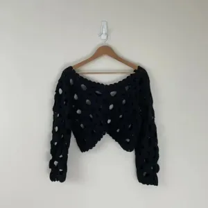 Anthropologie Maeve Black Cut Out Crochet Topper One Size