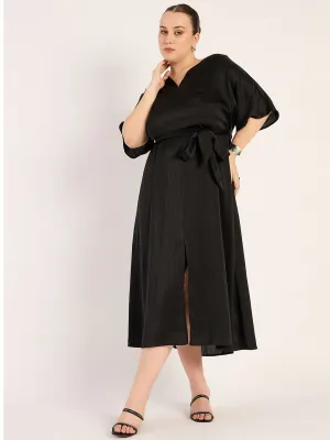 Black Front Slit Detail Maxi Dress