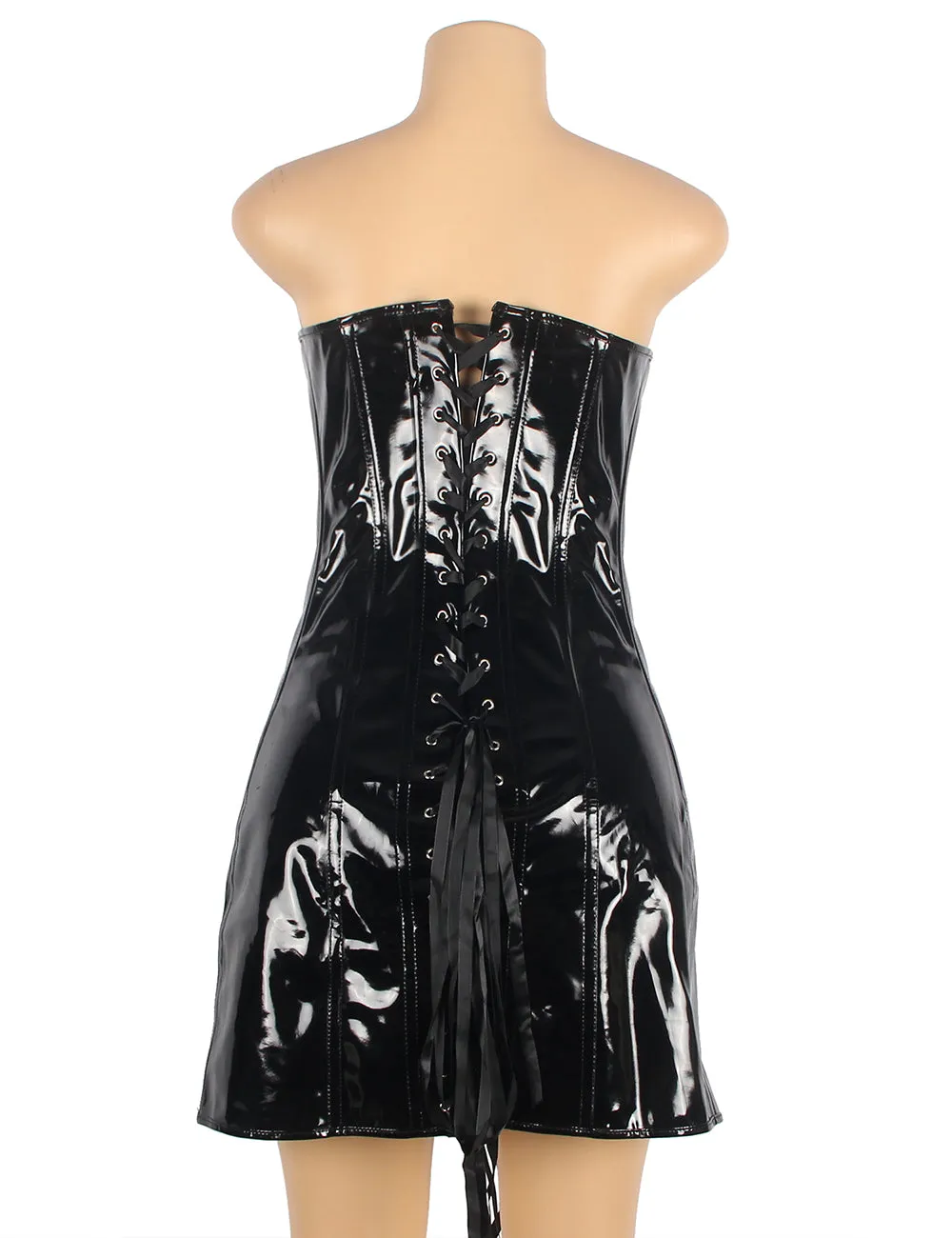 Black Strapless Leather Corset with Panties
