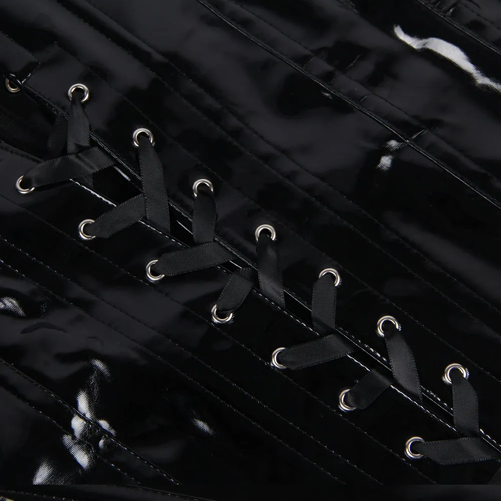 Black Strapless Leather Corset with Panties