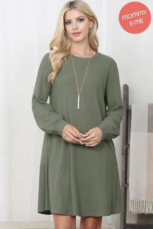 Brushed Waffle Bubble Sleeve Pocket Dress