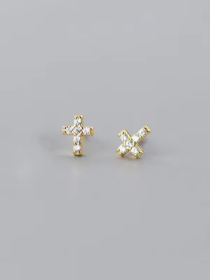 Diamond Set Cross Earrings