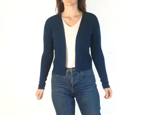 Elk teal blue 100% merino wool cropped open style cardigan size XS, fits 6 and 8