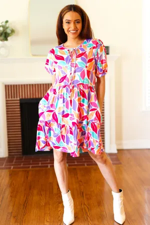 Feel Your Best Multicolor Floral Tiered Front Tie Pocketed Dress