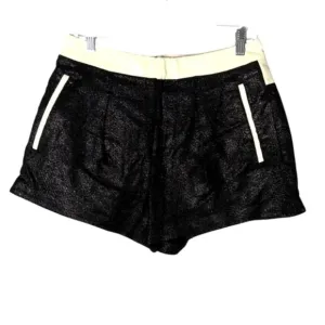 Helmut Lang Womens Black Metallic Shorts with Cream Lamb Leather Detail Size S