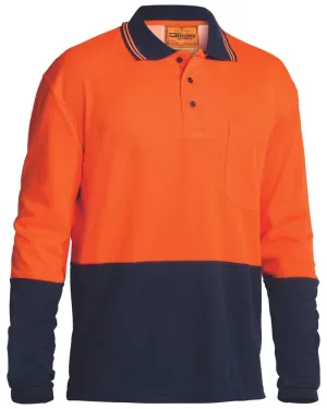 Hi Vis Long Sleeve Polo Shirt - Orange/Navy