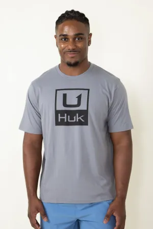 Huk Fishing Huk Stacked Logo T-Shirt for Men in Grey | H1000427-016-NIGHTOWL