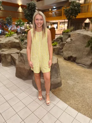 Lime Striped Shorts Romper