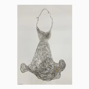 Long Dress Collagraph Embossed Print ~ Aurum Umbra (Gold Shadow) Dress Collagraph