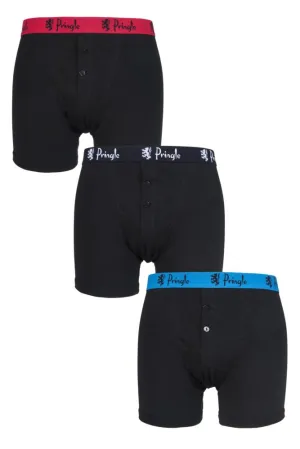 Mens 3 Pack Pringle William Button Front Cotton Boxer Shorts