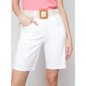 NEW CHARLIE B stretch bengaline shorts with belt in white