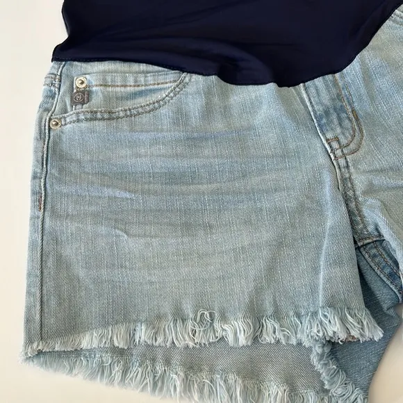 Pinkblush Light Wash Fringe Hem Maternity Denim Jean Shorts