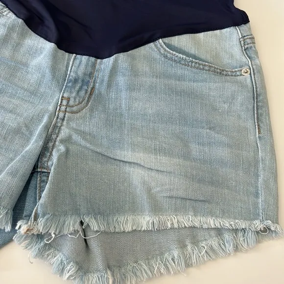 Pinkblush Light Wash Fringe Hem Maternity Denim Jean Shorts