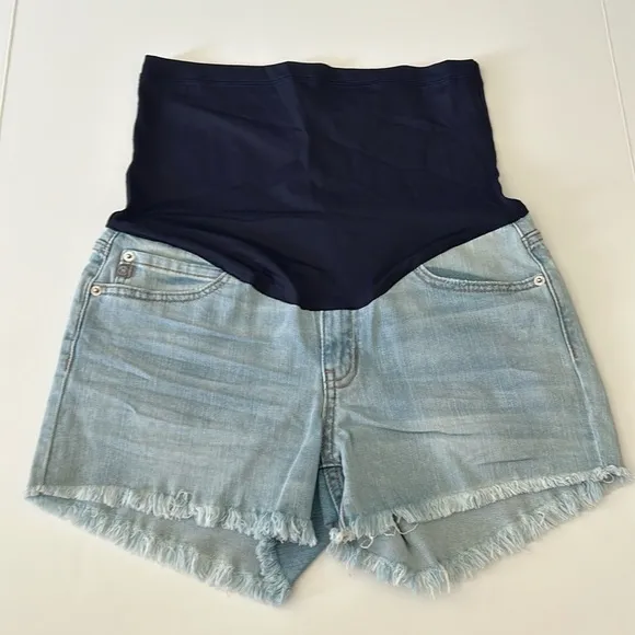Pinkblush Light Wash Fringe Hem Maternity Denim Jean Shorts