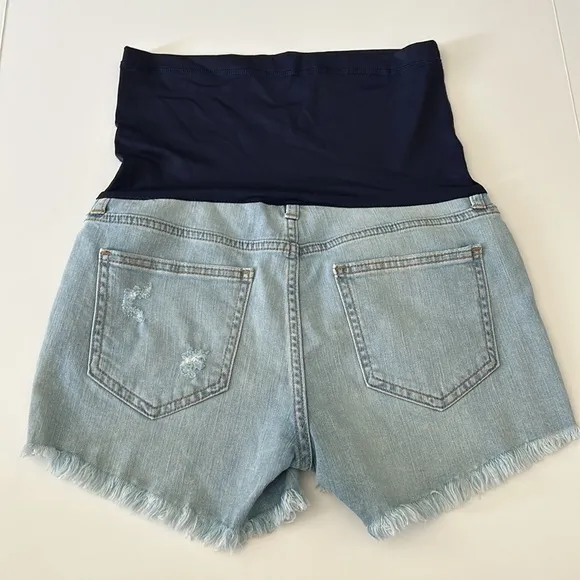 Pinkblush Light Wash Fringe Hem Maternity Denim Jean Shorts