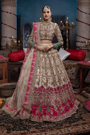 Raw Silk Bridal Ivory and Gold Lehenga Choli #BN1050