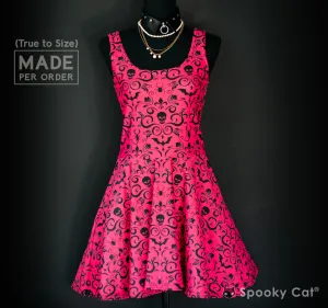 Red Gothic Damask Skater Dress