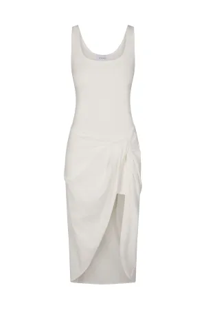 Selene Drop Waist Drape Midi Dress in Textured Stretch