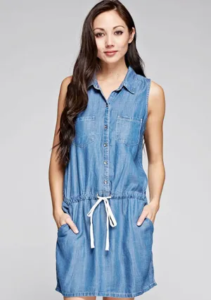 Sleeveless Tencel Mini Shirt Dress