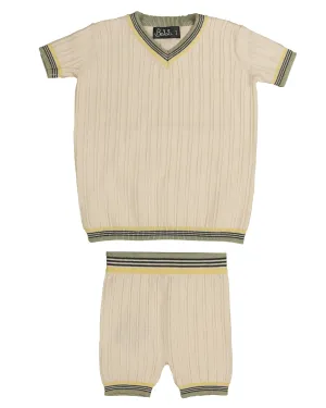 Textured v-neck trim detail knit set by Belati